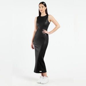 THE GIVING MOVEMENT Maxi Pleather Dress - Pitch Black